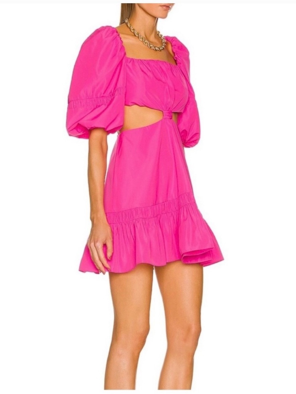 Alexas Bertana  Pink Puff-Sleeve Cutout Mini Dress